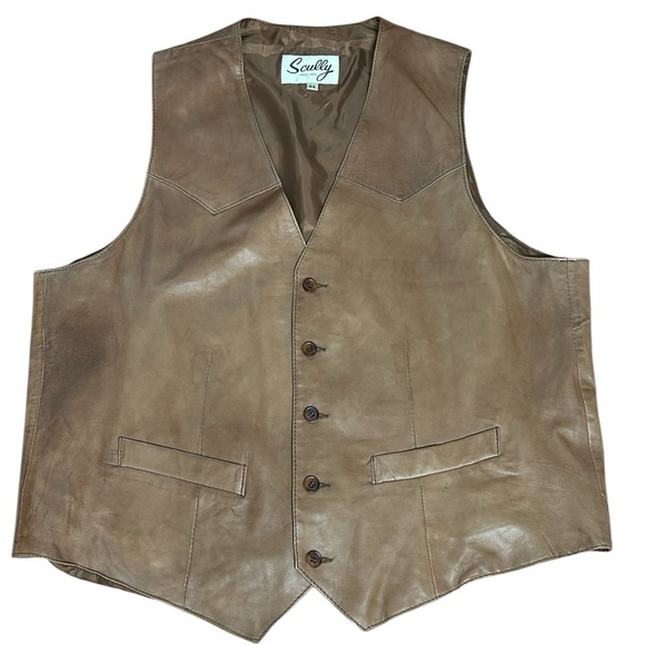 SCULLY Full LEATHER VEST Brown men’s size 44/Large - Picture 14 of 15